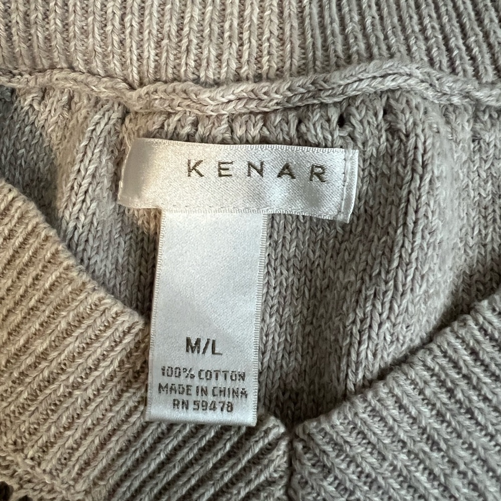 Kenar Women’s Oatmeal Cozy Knit Cotton Embroidered Poncho - SZ: M/L - Picture 7 of 11